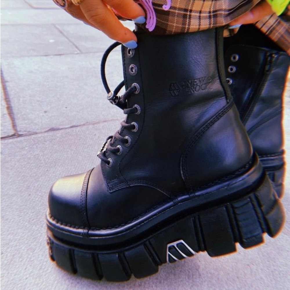 New Rock platform zip up lace up leather boots